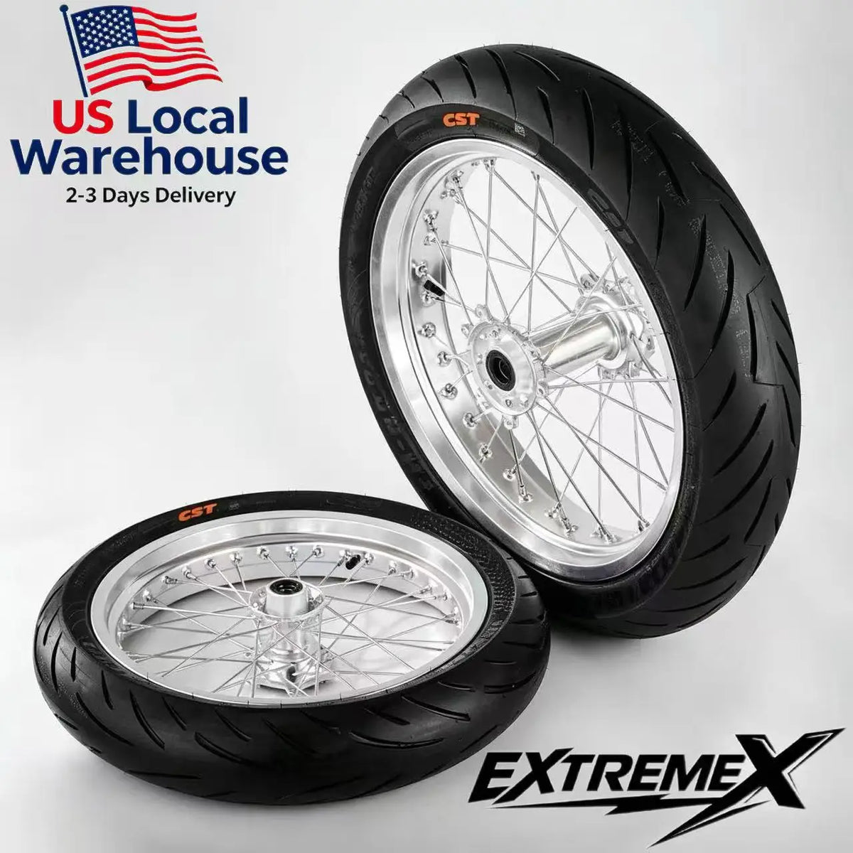 Complete 17 Inch Silver Supermoto Wheel Kit for Sur-Ron Light Bee E-Bike