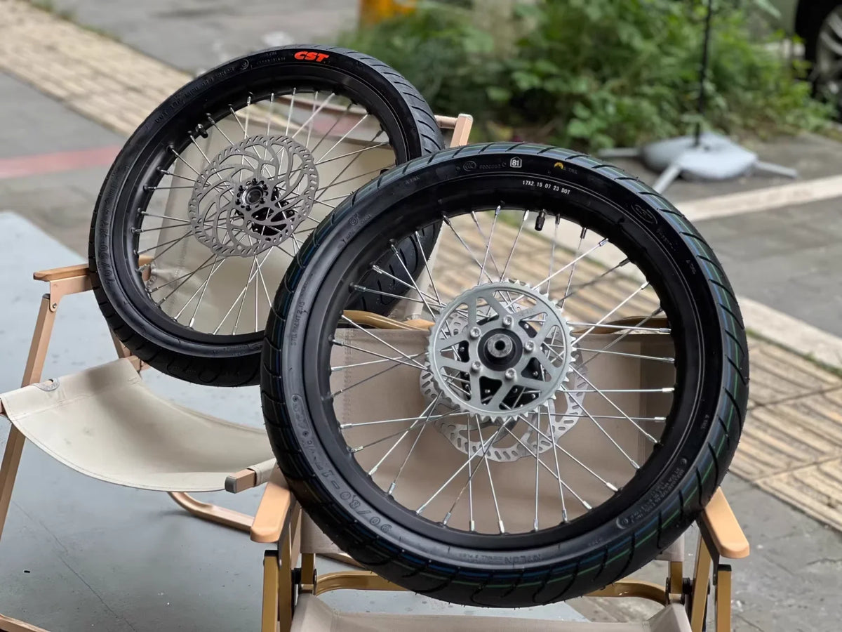 17” Supermoto Wheel Set with CST Tires for Talaria MX3 & Surron LBX | Multiple Colors