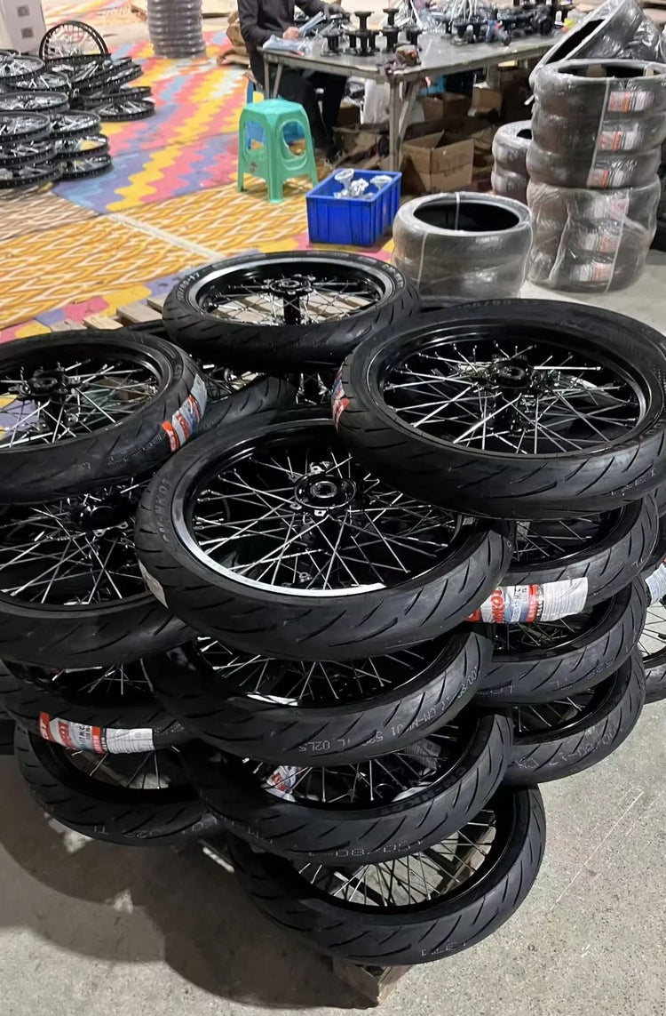 17” Supermoto Wheel Set with CST Tires for Talaria MX3 & Surron LBX | Multiple Colors