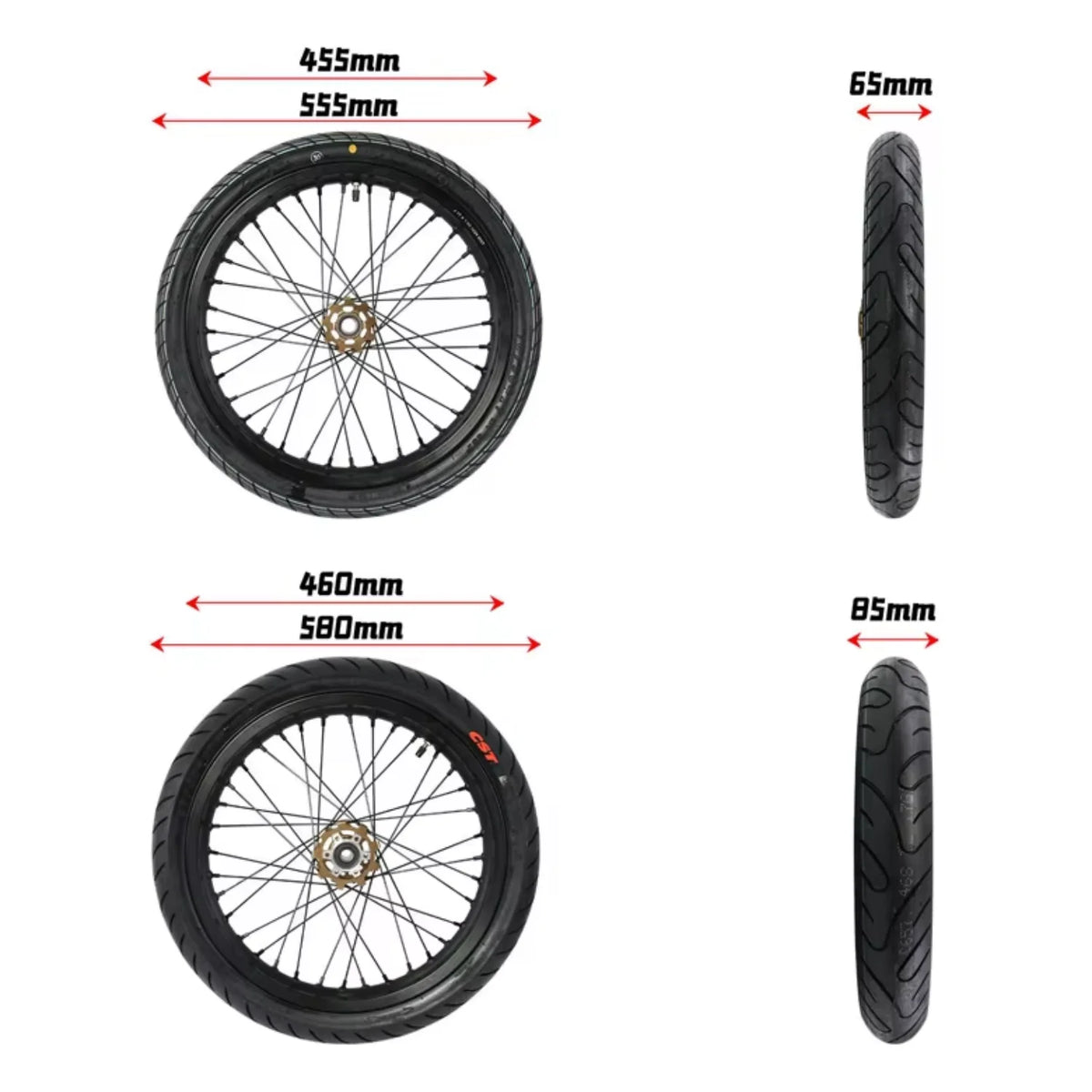 17” Supermoto Wheel Set with CST Tires for Talaria MX3 & Surron LBX | Multiple Colors