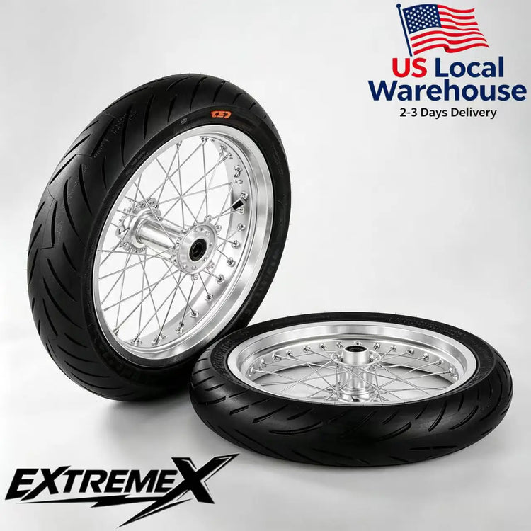 Complete 17 Inch Silver Supermoto Wheel Kit for Sur-Ron Light Bee E-Bike