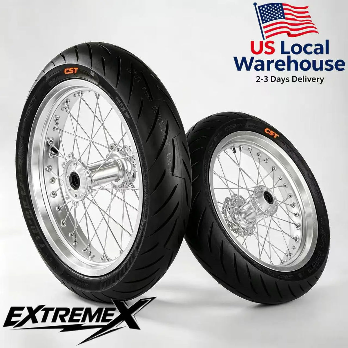 Complete 17 Inch Silver Supermoto Wheel Kit for Sur-Ron Light Bee E-Bike
